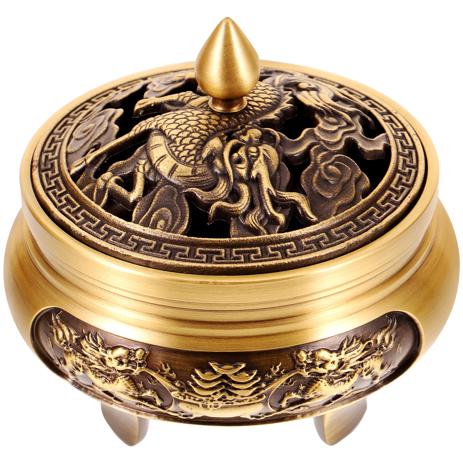 

Kylin Brass Incense Burner Vintage Desktop Censer Small Metal Aroma Burner Home Office Decorative Ornament Purifying Air Calming