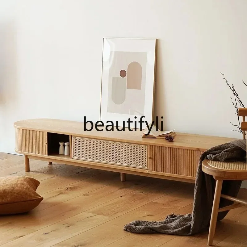 D2520 خزانة تلفزيون من الخشب الصلب على الطراز الياباني، خزانة منزلية صغيرة، بسيطة وحديثة #4