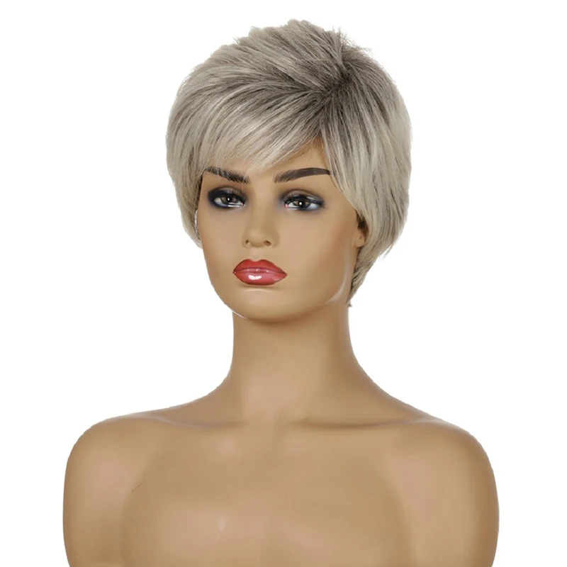 Women Short Cut BOB Wig Slightly Wave Hair Ombre Boy Synthetic Wigs