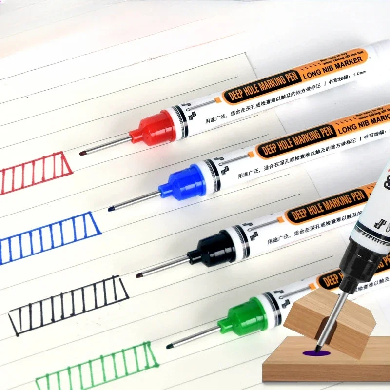 

Набор из 4 шт., маркеры с длинным наконечником и глубоким отверстием 20 мм: водонепроницаемые, многоцелевые для металла, ванной комнаты, деревообработки.