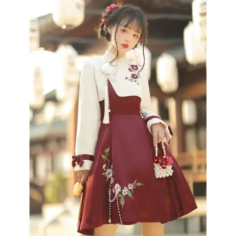 Original Lolita Dress Set Elegant  Embroidered Jacket Satin Suspender Skirt 2-piece Set Spring Autumn Chinese Han Element Dress view 3