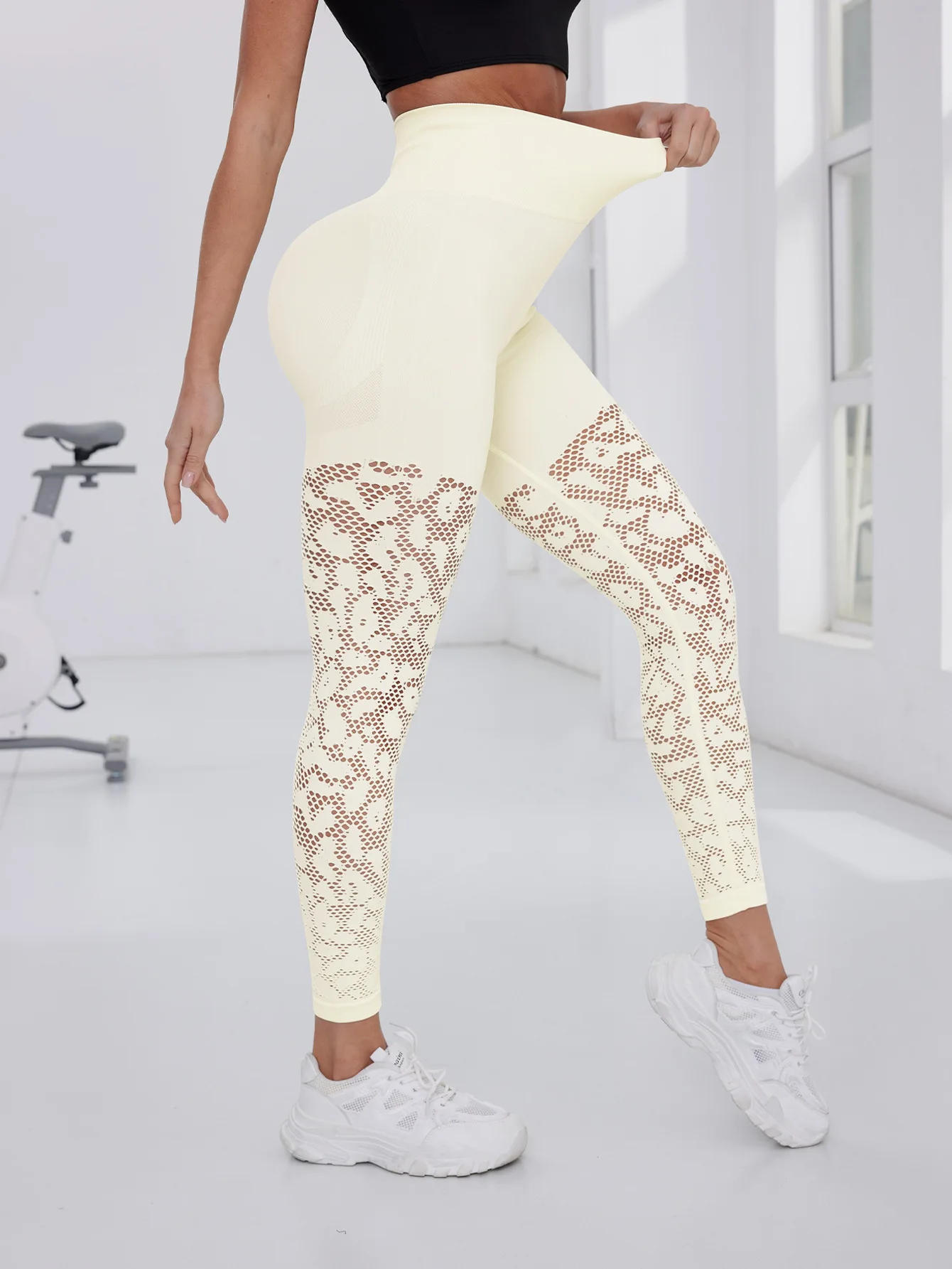TRY TO BN Legginsy sportowe siatkowe damskie bezszwowe spodnie do jogi Fitness oddychające spodnie dresowe legginsy z wysokim stanem ubrania do ćwiczeń i ćwiczeń