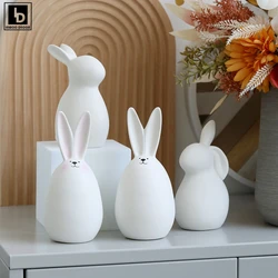 Cute Ceramics Rabbit Figurines Kawaii Hare Bunny Sculpture Garden Animal Ornaments Easter Nordic Home Decor Room Decoration