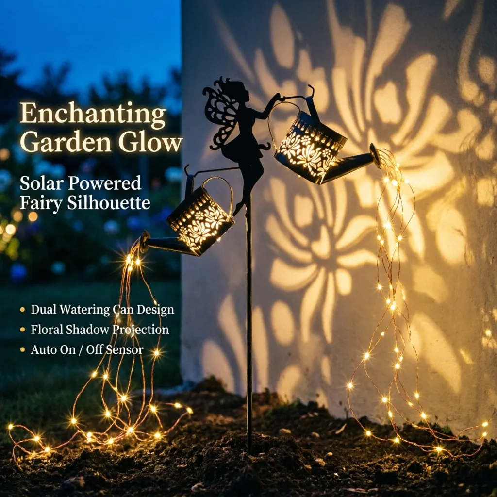 Solar LED Watering Can Light, Waterproof Fairy String Garden Stake, Lamp Outdoor Yard Patio Flower, Shower Landscape Decoration