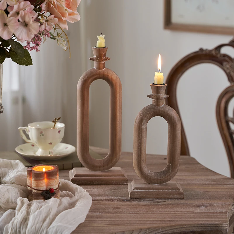 Creative Wooden Candlestick Other Home Decoration Wood Metal Candle Holder for Wedding Party Table Decor