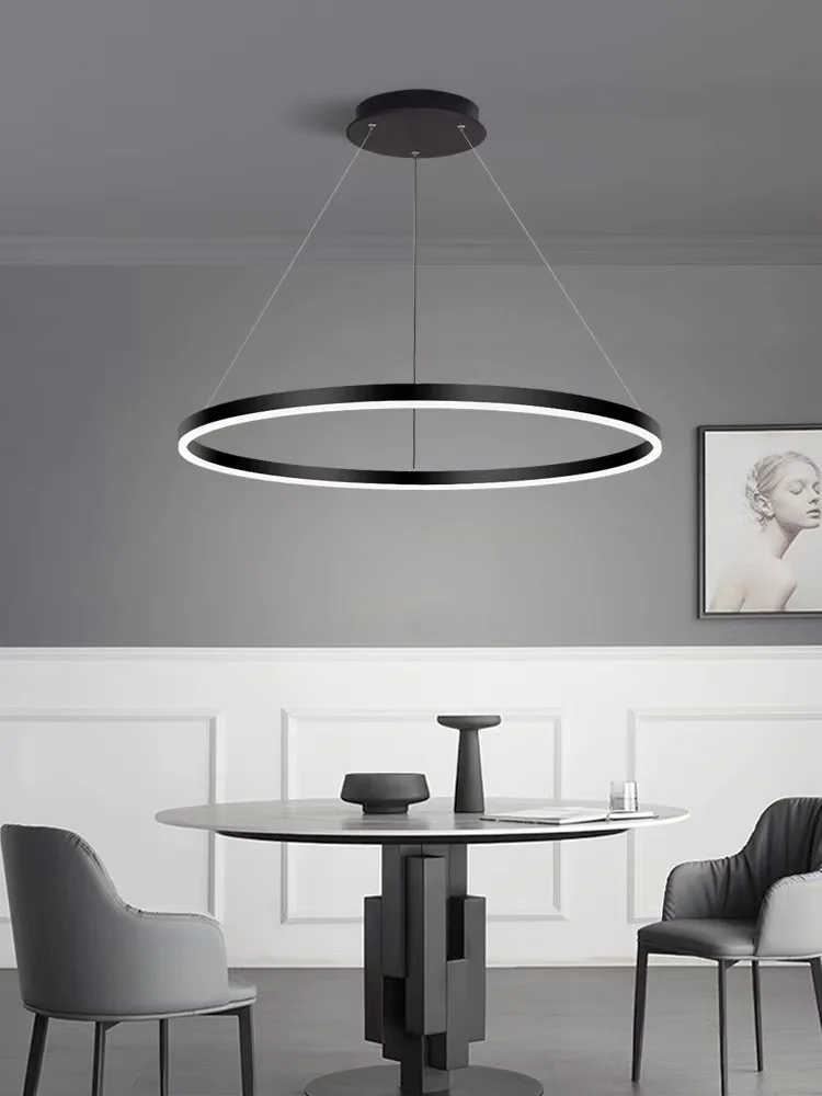 Modern Led Ring Chandelier Dimmable Black Gold Minimalist Decor for Table Dining Living Room Pendant Lamps Home Hanging Lighting