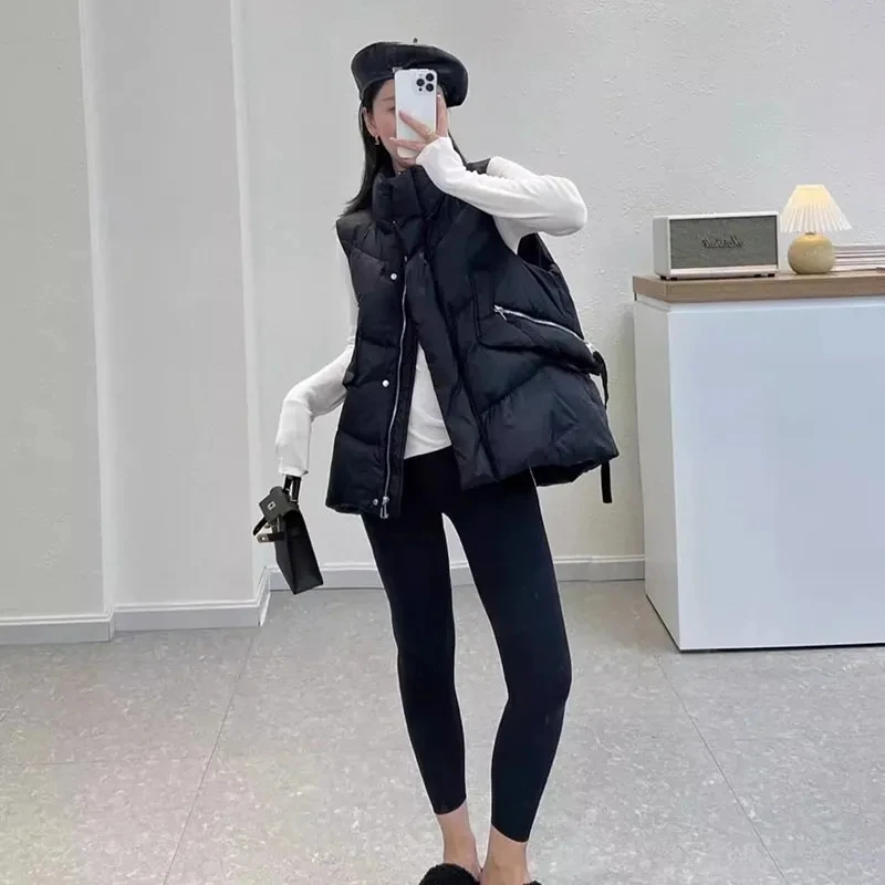 2024 New Autumn Women Vest Winter Puffer Parkas Coat Casual Pocket Stand Collar Waistcoat Female Sleeveless Jacket Outerwear