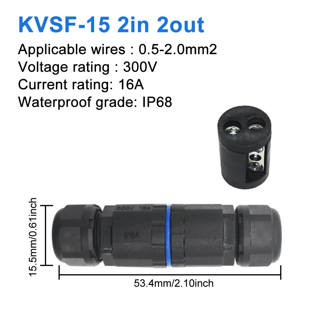 IP68 Waterproof Cable Connector Quick Connection KVSF-15 2 in 2 out 2/3/4/5 Pin Electrical Terminal Adapter Wire Connector