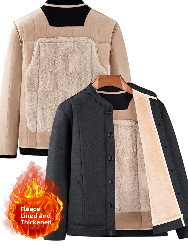 

Thiened Fce Lined Stand Collar Cardigan for Middle-Aged And ly Men Winter Outerwear Dad Sle Cotton Coat andpa C...