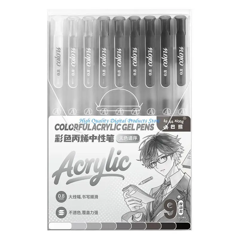 

U2JE 9Pcs Acrylic Gel Inks Pen 0.8mm Colorful Retractable Gel Pen For Artist Student Travel Journaling Sketching Art Drawing