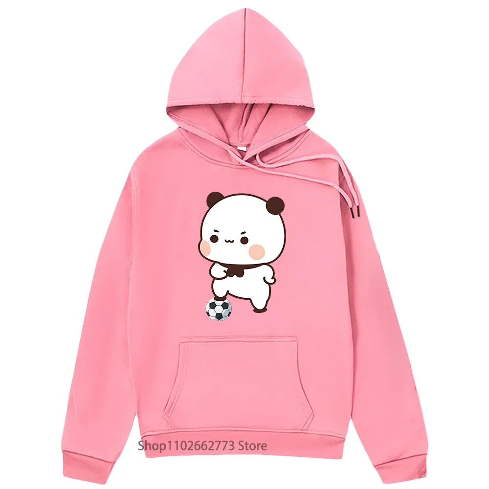 لطيف Bubu يلعب كرة القدم هوديس Kawaii لطيف الباندا الدب الجرافيك بلوزات النساء الرجال ملابس Y2k عادية فتاة Kawaii البلوز