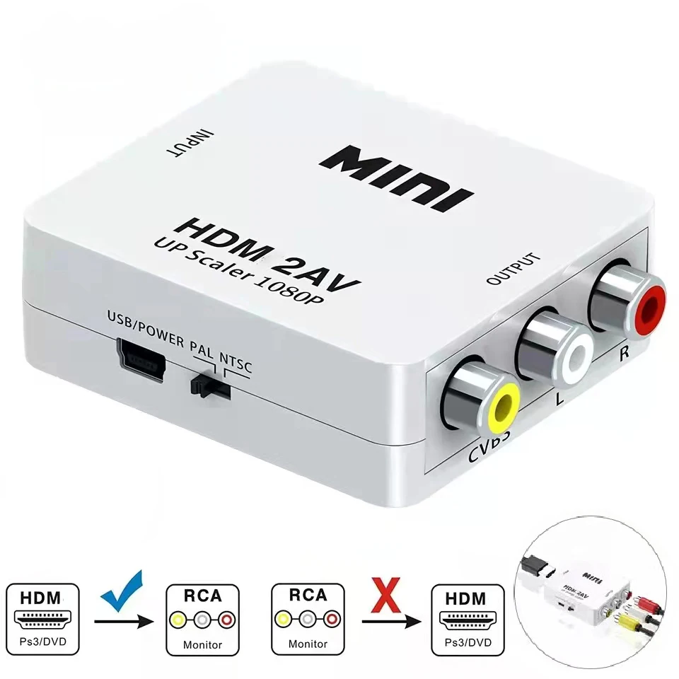 HDMI-compatible TO AV RCA CVSB L/R Video Scaler Adapter HD 1080P Video Box Converter AV To HDMI-compatible Converter Support PAL