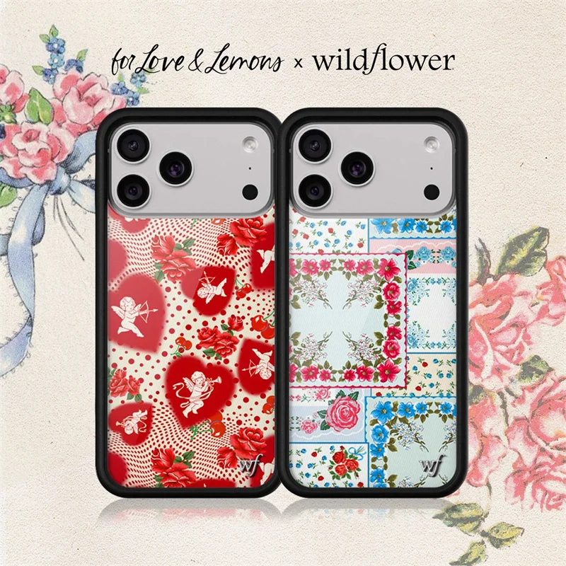 Wildflower ins Angel Love Lemons Phone Case for iPhone 17 16 15 14 13 12 Pro Max WF Fashion Flower Love Heart shockproof Cover
