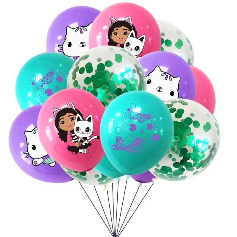 10/15 Stück 12 Zoll Cartoon Gabby Dollhouse Katzen-Print Latex-Ballons Konfetti-Globos Geburtstagsparty Babyparty Deko Helium