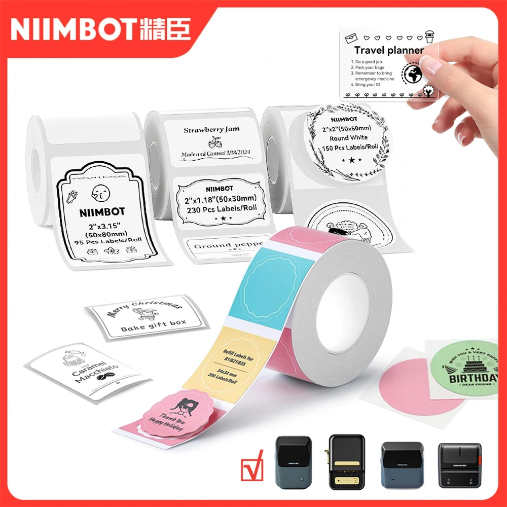 Niimbot Labels Sticker White/Color/Transparent Thermal Adhesive Paper Roll Printer Paper For Niimbot B1 B21 Portable Printer