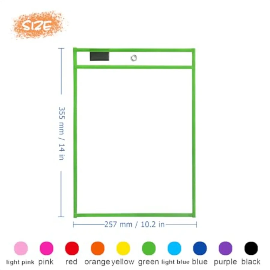 Confezione da 20 tasche cancellabili a secco con anelli Porta biglietti da 10 x 14 pollici Maniche in plastica trasparente Protezioni per fogli per aula insegnante S