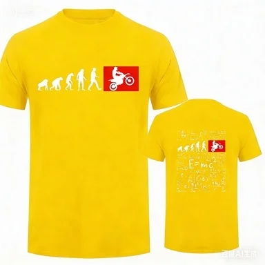 Creative Evolution Motorcycle Graphic T-shirt Round Neck Casual Top with Front and Back Fun Prints