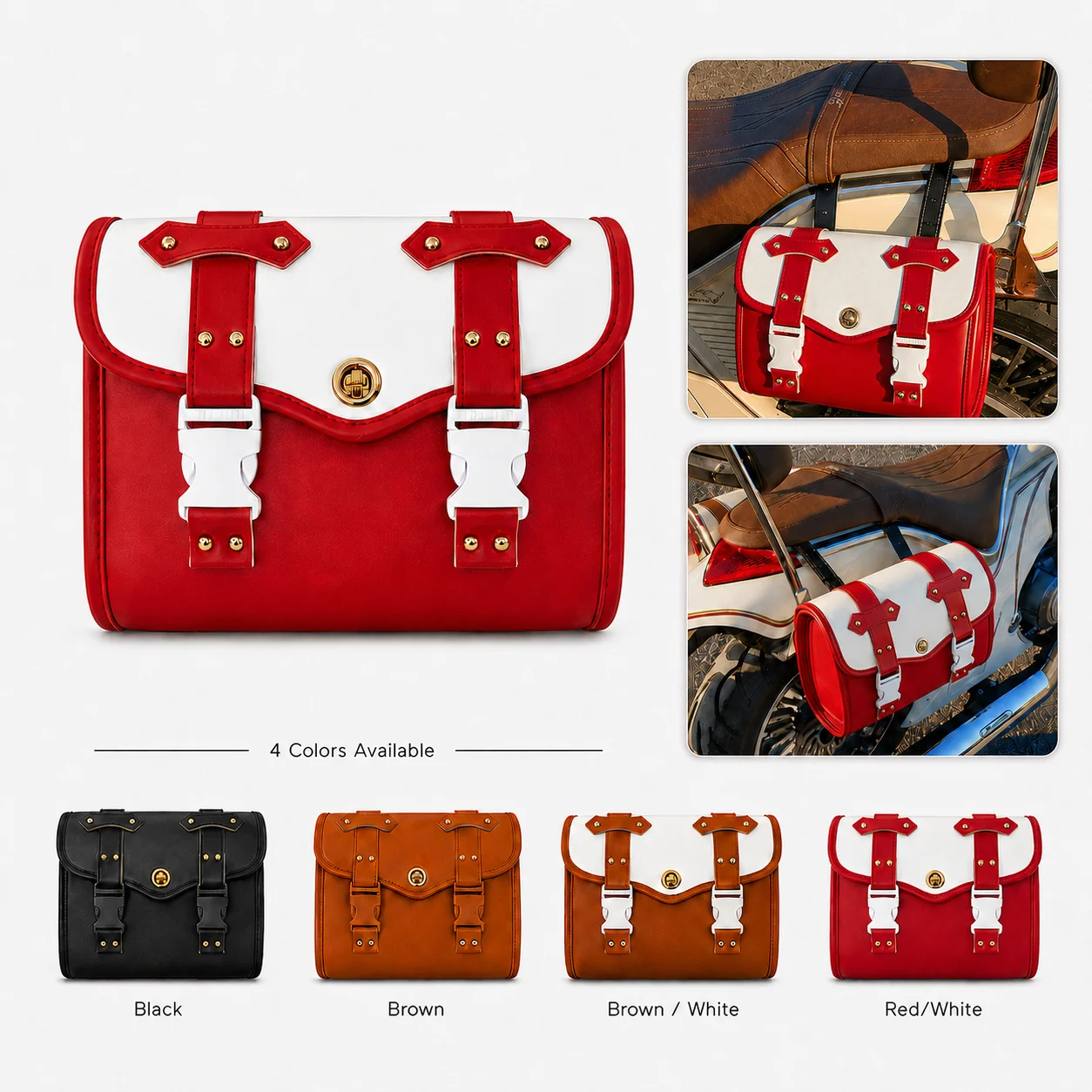 Universal Motorcycle Saddle Tool Bag Vintage PU Leather Splashproof Luggage Adjustable Strap for Scooter Cafe Racer Bobber