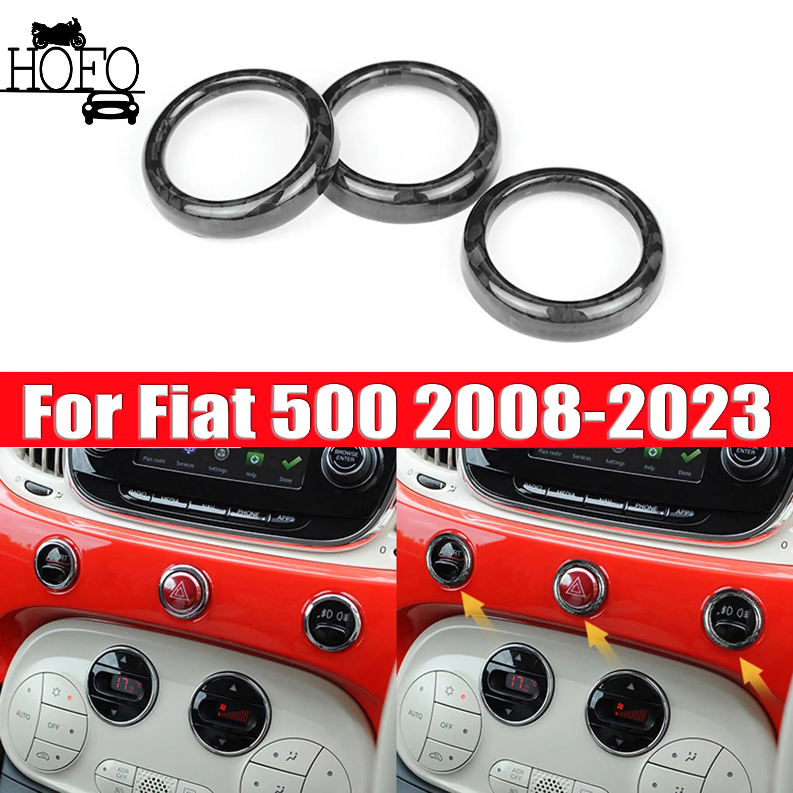 

3pcs Car Instrument Panel Button Trim Ring For Fiat 500 2008-2023 For Abarth 595 695 2012-2023
