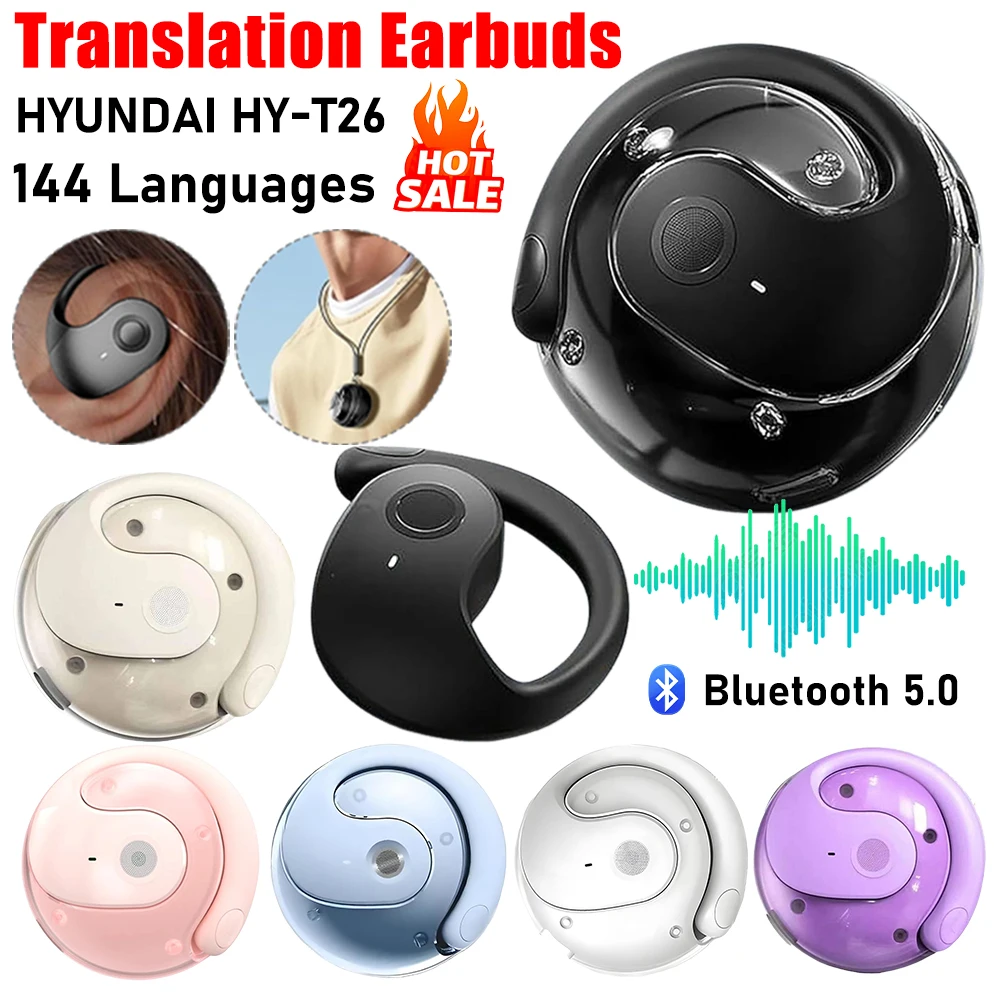 AI Translator Earbuds Simultaneous Interpretation Earphone 144 Languages Ear Hanging Headphone Wireless Open-Ear Headphones