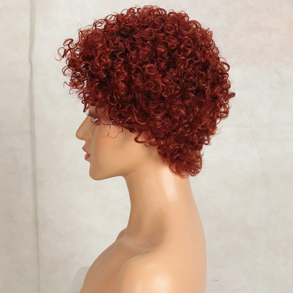 Orange Red Color  Bob Human Hair Wig Elegant Boss Vibe Short Pixie Cut Ombre Brown  Minimalist  Lace Wig T part lace wig