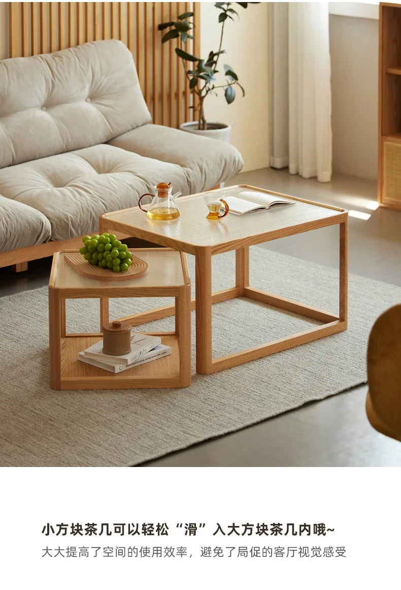 Originele massief houten theetafel, eenvoudig eiken meubilair, nieuwe Chinese stijl theetafel maatcombinatie glazen theetafel L7072