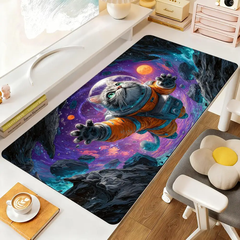 Meteorites and Astronaut Cat Mouse Pad Desk Mat Large Computer Office Carpet Mousepad Gamer Gaming PC Accessories Keyboard Rug