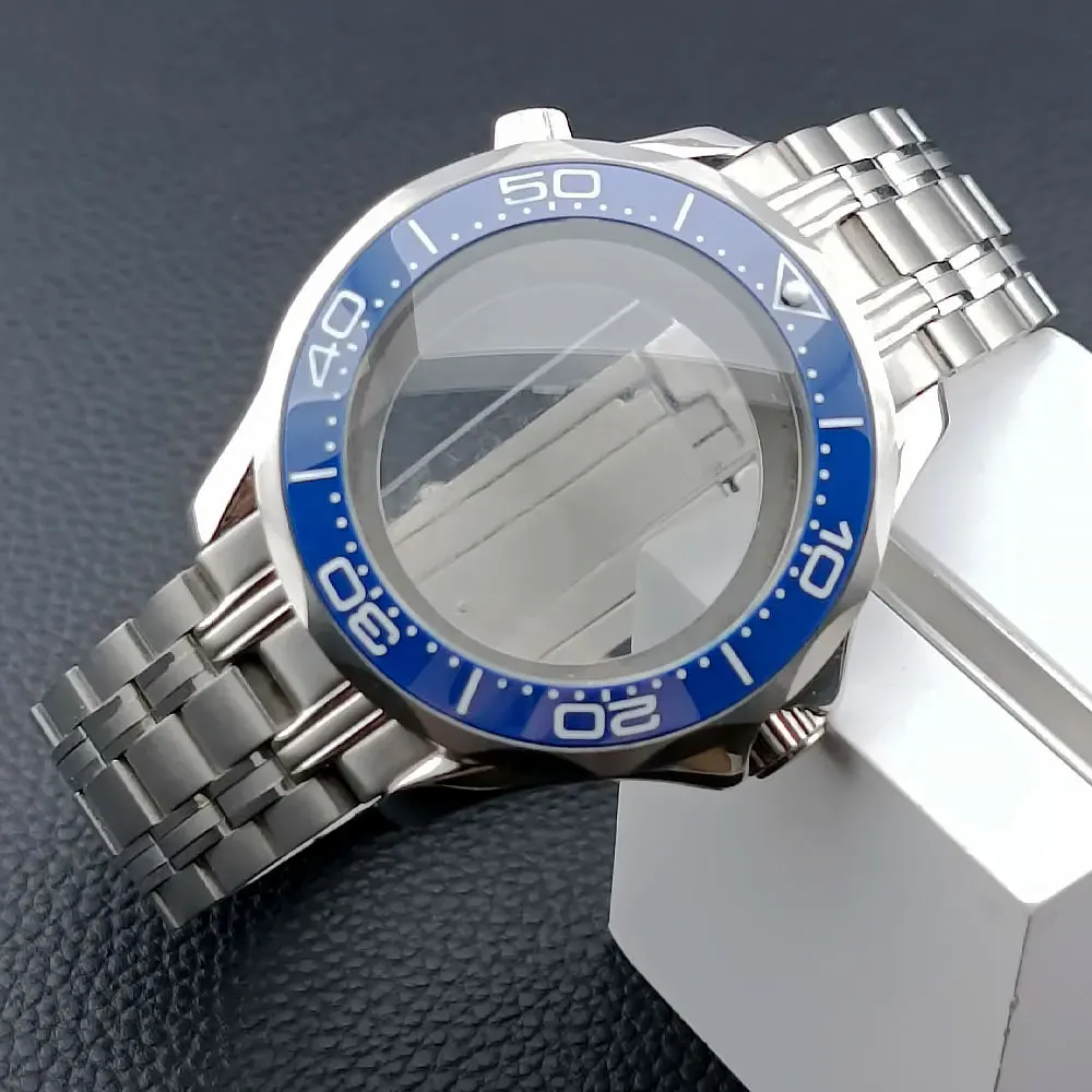 

42mm Slivery Gold Stainless Steel Case Men's watches case fit NH34 NH35 NH36 Movement case Sapphire Glass 20mm strap Watch Box