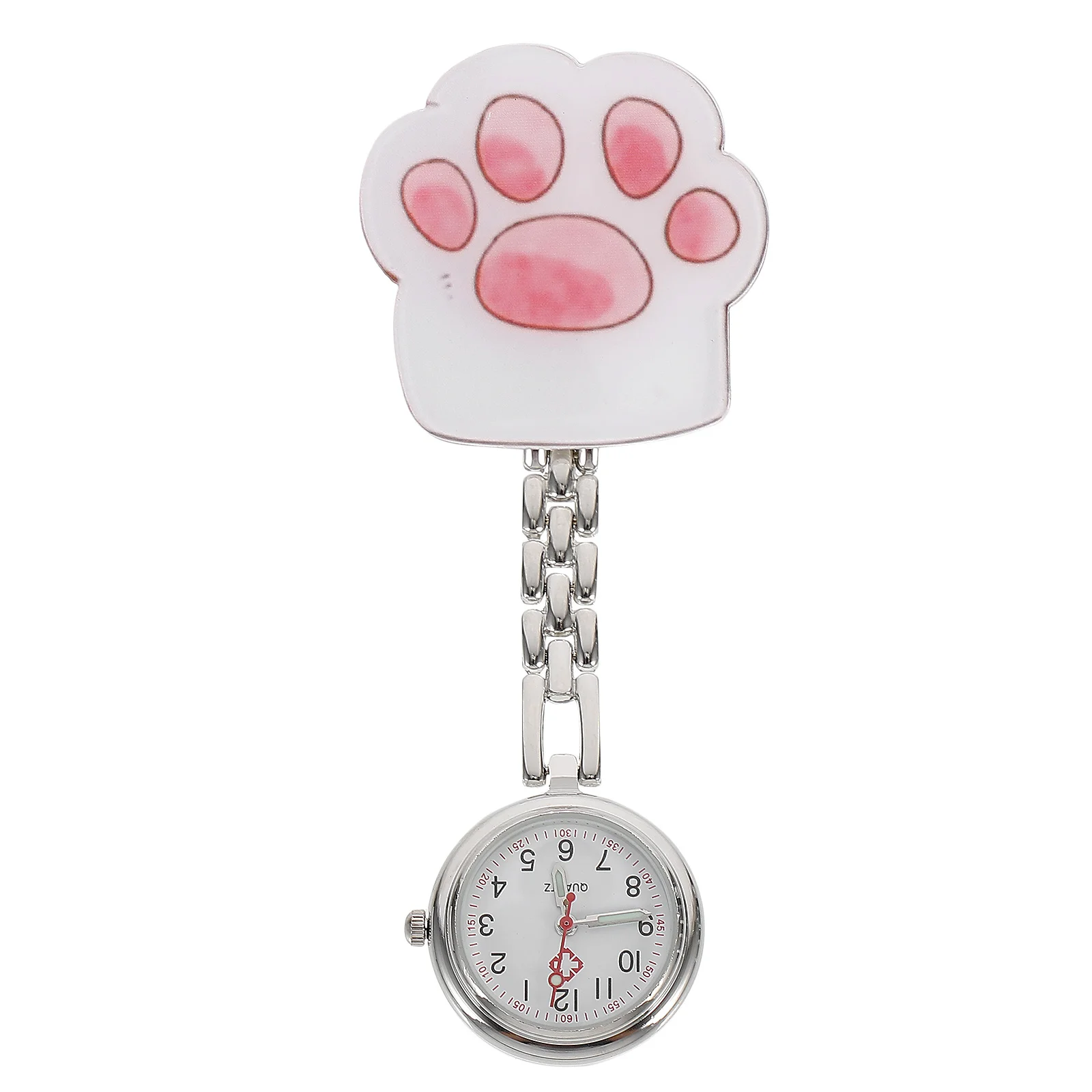 

1Set Cat Paw Pocket Watch Nurse Chest Clip Hanging Watch Cartoon Style Clear Dial Accurate Movement for Medical