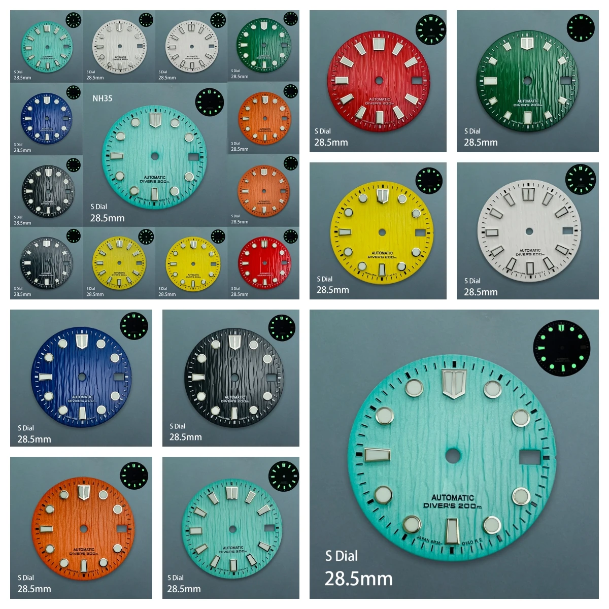 

28.5mm S Logo Bark Dial Suitable For NH35/NH36/4R/7S Japan Movement Green Luminous High Quality Watch Refit Accessories