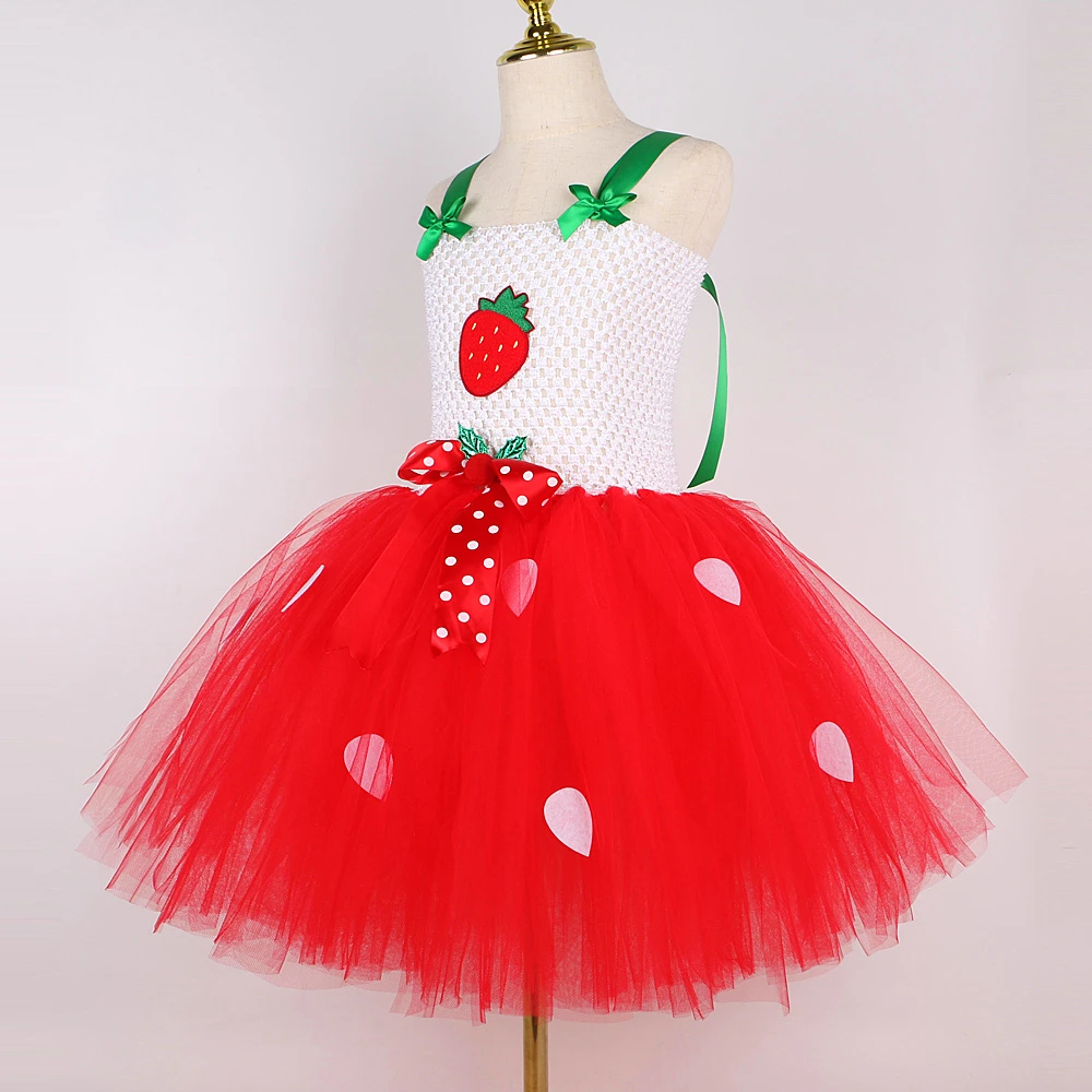 Cute Strawberry Tutu Dress for Baby Girls Christmas Halloween Costumes for Kids Birthday Party Outfit Child Cake Smash Clothes