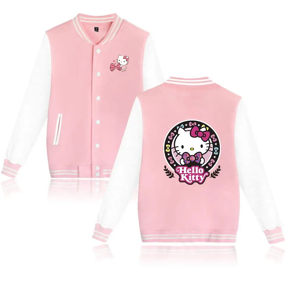 Hello Kitty Baseball Bomber Jackets Men Women Clothes Streetwear Kids Boys Girls Harajuku Jacket Single Coats