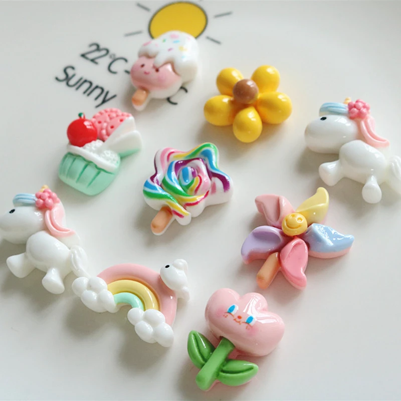 10 Pcs New Mini Cute Cartoon Unicorn, Rainbow, Ice Cream Resin Scrapbook Diy Jewellery Hairpin Decorate Accessories Craft A62 - view 5