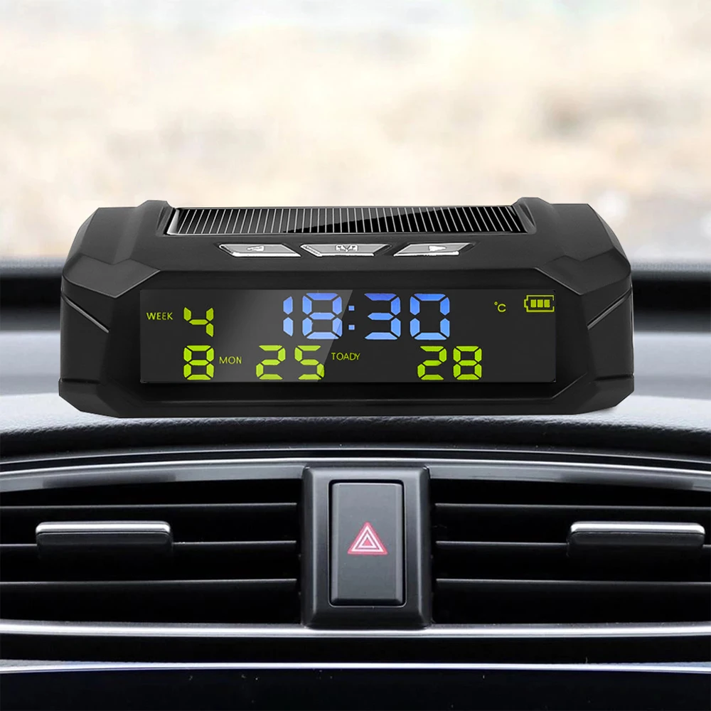 Kebidu TPMS Look Solar Car Digital Clock With LCD Time Date In-Car Temperature Display for Outdoor Personal Car Part Decoration