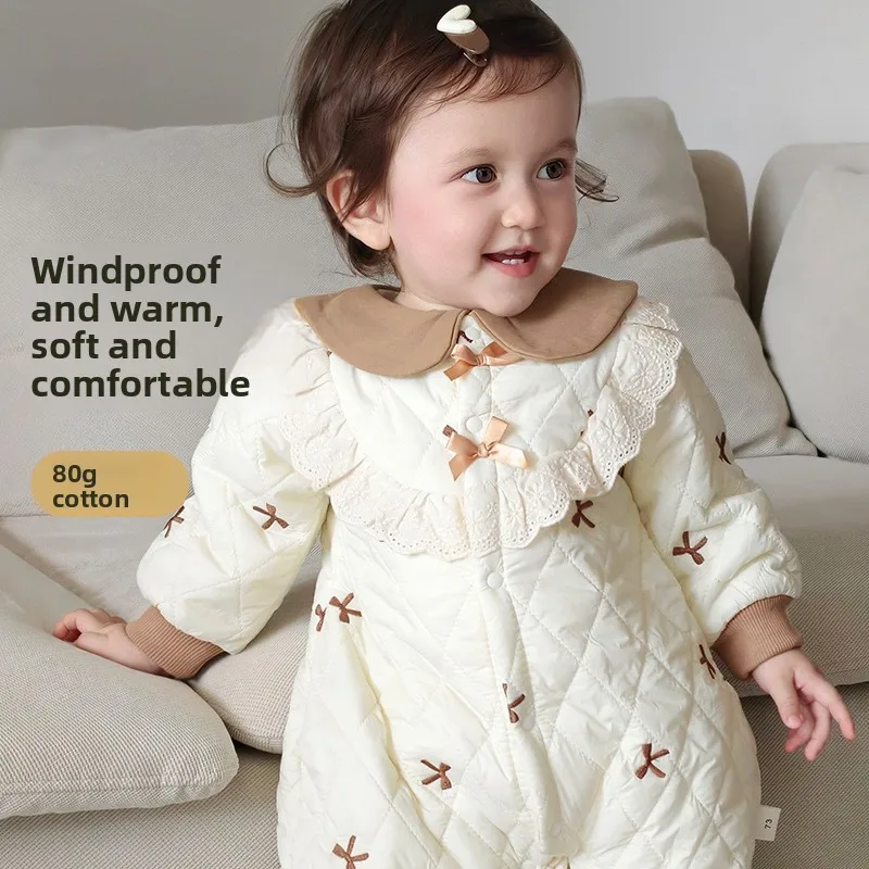 Somenie Baby Onesie Clothes Autumn and Winter Newborn Thin Cotton Baby Girl Princess Foreign Style One Year Old Warm Out Clothes