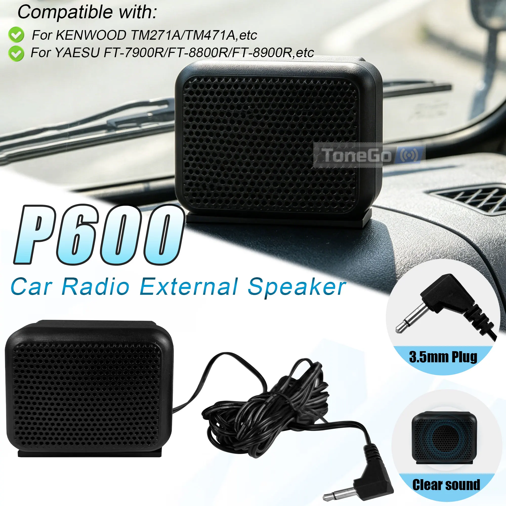 

P600 Car Radio External Speaker 3.5mm Plug Portable Compatible With Yaesu Icom Kenwood TYT Mobile Radio FT-1802M TM271A TH-9800