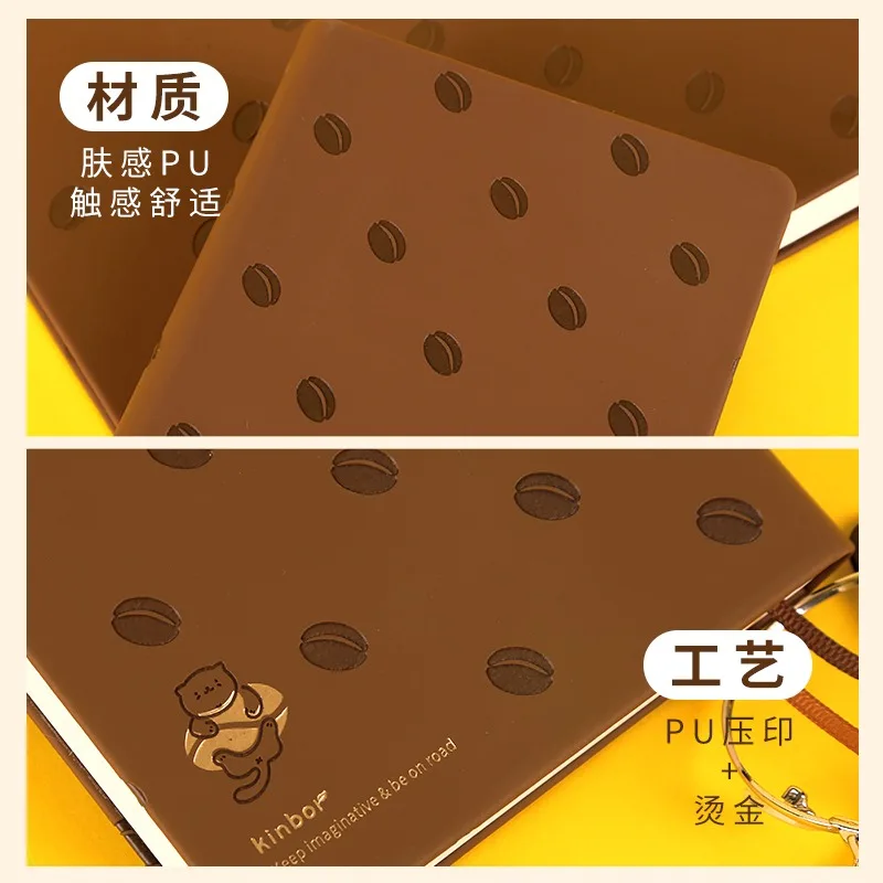 Kinbor A5 A6 Cat Coffee Kawaii Notebook, Panda PU Cover High Value Self-Filled Schedule Diary Planner Notepads And Journals Gift