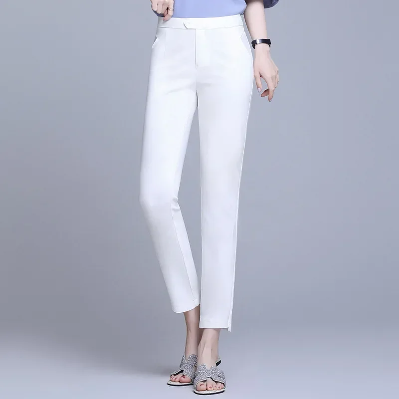 2024 Summer Women Pants Casual Solid Spring Summer Cotton Linen Lady Ankle -Length Trousers Pants