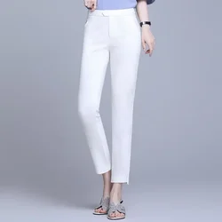 2024 Summer Women Pants Casual Solid Spring Summer Cotton Linen Lady Ankle -Length Trousers Pants