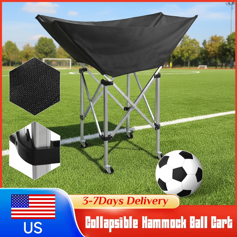 

Collapsible Hammock Ball Cart with Wheel Rolling Sports Supply Organizer with Carry Bag for Basketball Volleyball Tennis Storage
