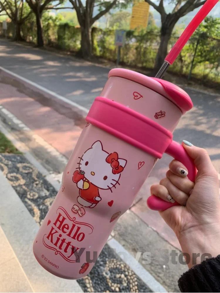 

1200 мл Sanrio Милая Изолированная бутылка для воды Hello Kitty вместительный соломенный термос чашка My Melody мультяшная детская чашка из нержавеющей стали