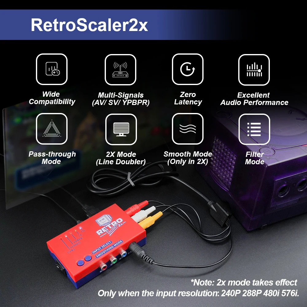 레트로 게임 콘솔용 RetroScaler2x AV에서 HDMI 호환 컨버터 및 라인 더블러, PS2 N64 NES 드림캐스트 새턴 MD1 MD2