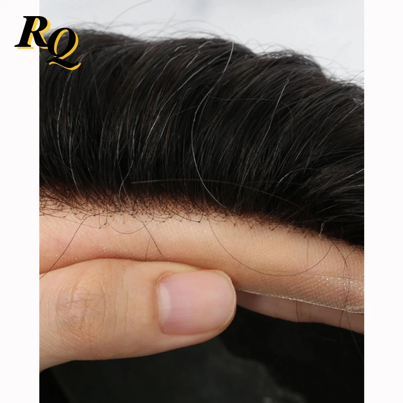 Q6 Base Men\'s Toupee Human Hair Wig For Men 1b Lace With PU Male Hair System Hairpieces Scalp Peluca Hombre Wigs Remy