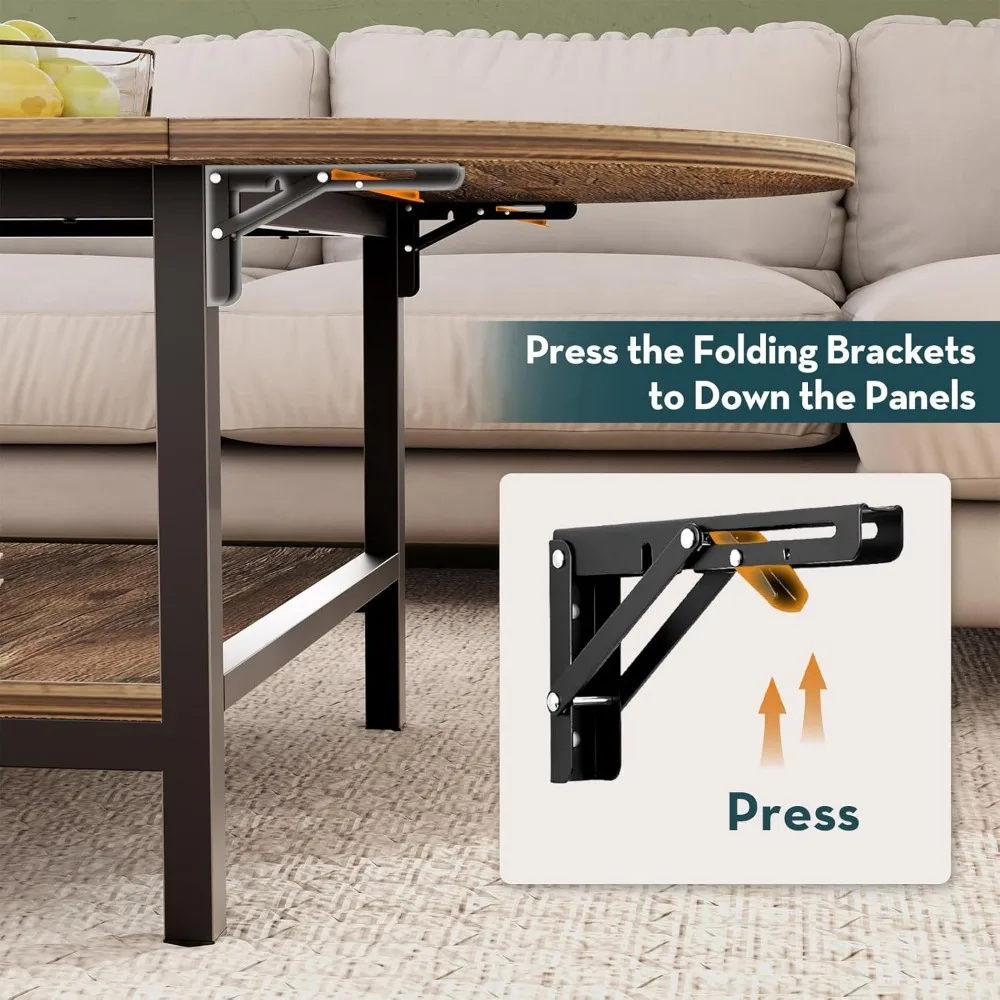 2단 소형 접이식 커피 테이블, 거실용 수납 공간 포함, 미드 센추리 스타일 중앙 테이블, 빈티지 확장형 테이블