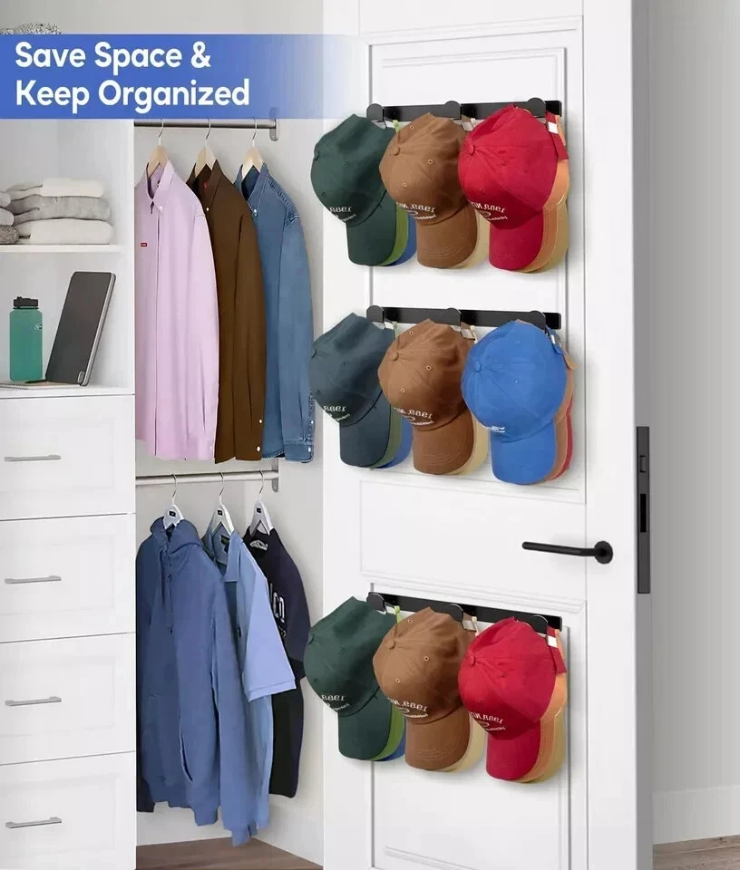 Wall Mounted Hat Holder For Baseball Caps Storage Organizer With Traceless Hooks Display Racks For Home & Store Decor
