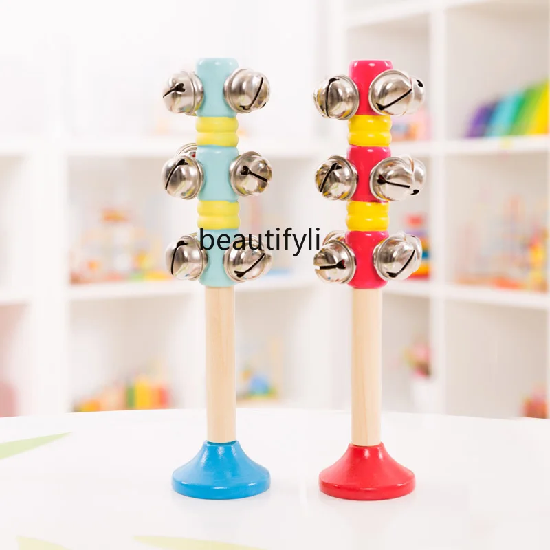 Wooden hand rattle baby children kindergarten dance props backing track bell musical instrument toys