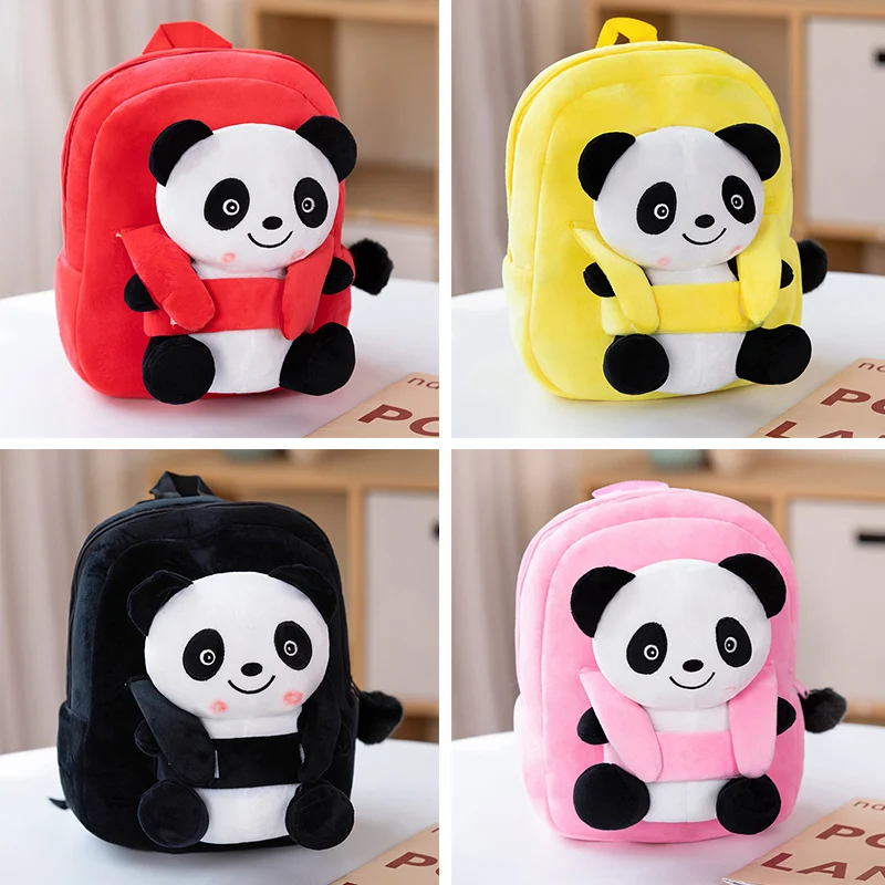 Cartoon Cute Panda Plush Backpack Kawaii Soft Animal Plushies Toys Doll for Children Kids Lovely School Bag Birthday Xmas Gifts