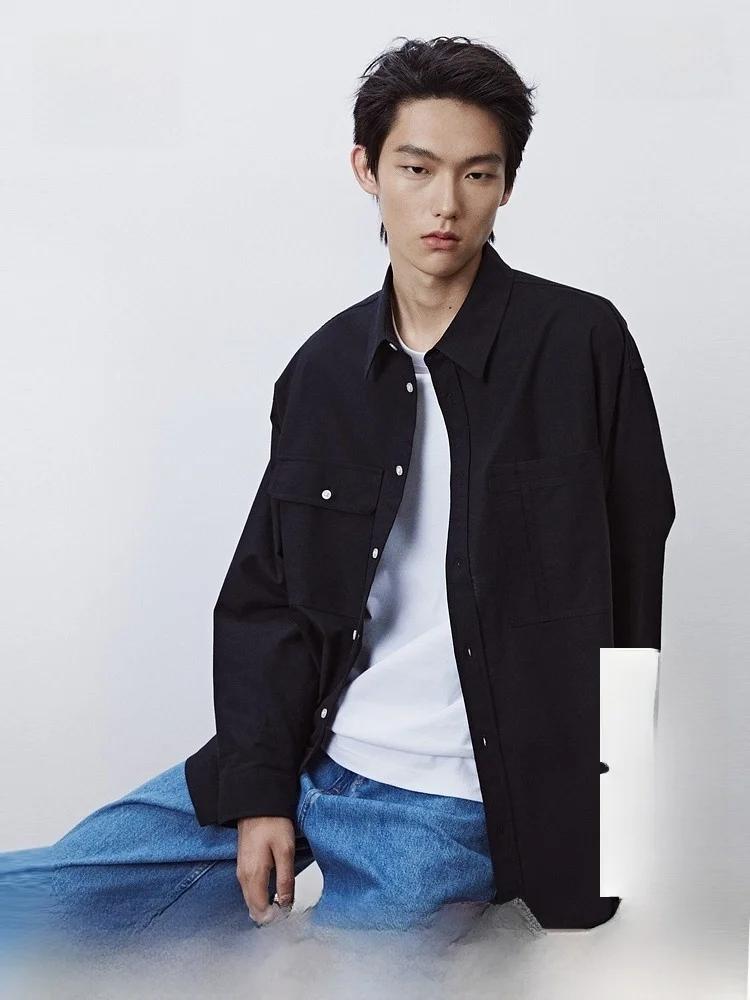 

H&M Men's Oxford Cloth Shirt Loose Fit Fashionable Summer Long Sleeve Casual Wear Comfortable Cotton Material Regular Length