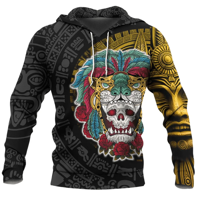 Hoodie motif peta bendera Meksiko untuk pria, baju atasan motif tengkorak, jaket hoodie Aztec, baju elang, atasan Emblem Nasional, gambar peta bendera Meksiko