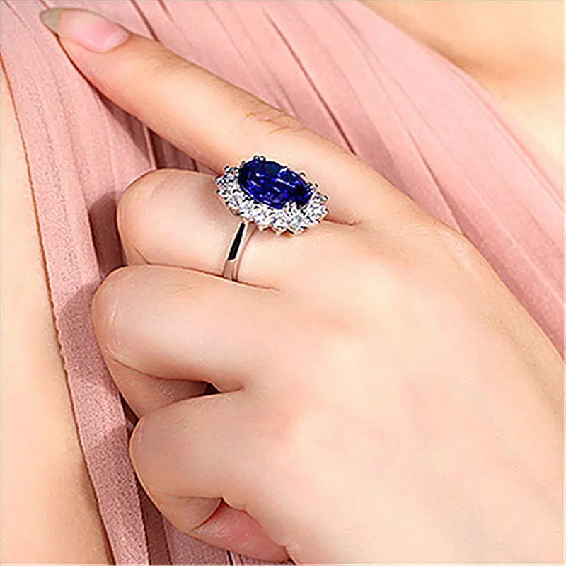 Princess Diana Sapphire Ring Opening Adjustable Tanzanite Sapphire Ring Colored Diamond Women's Living Ring
